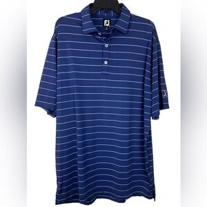 FJ Footjoy Polo Golf Shirt Short Sleeve Blue Striped Mens Size XL